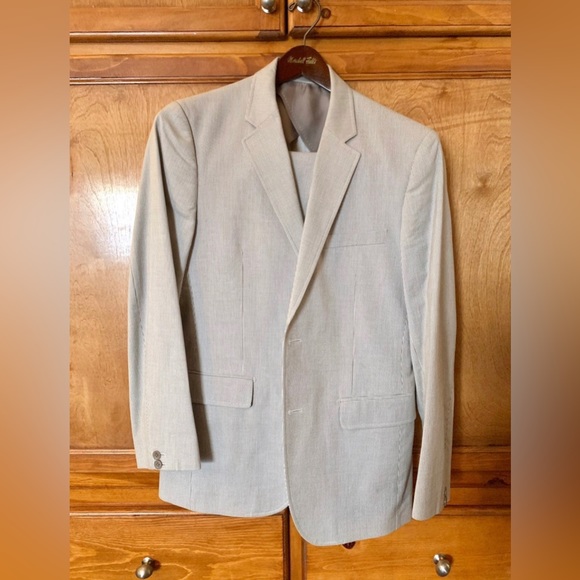 theory light grey pinstriped cotton slim suit